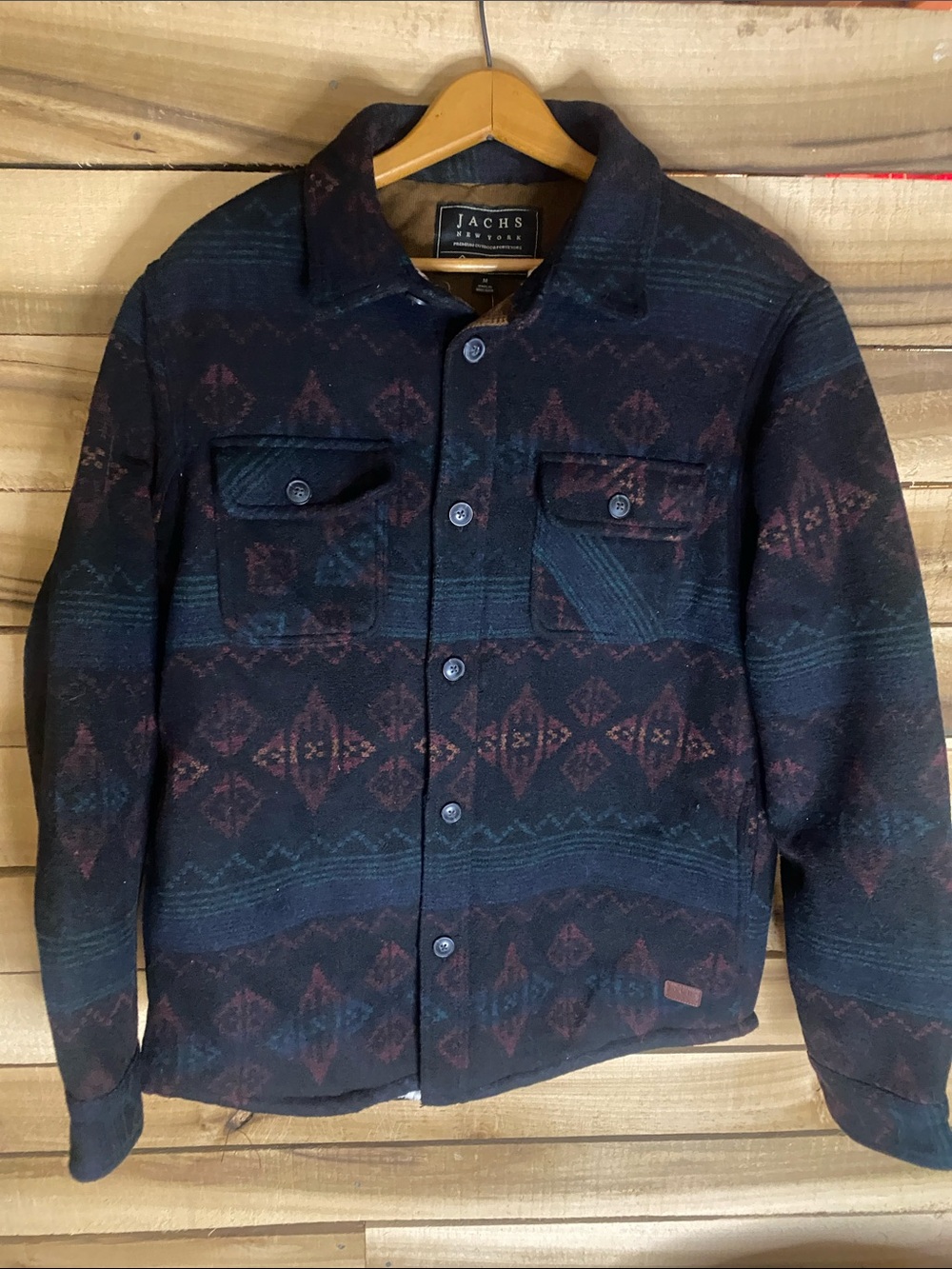 NWT Jach’s Men's Black & Deep Red southwestern Wool-Blend Jacket medium